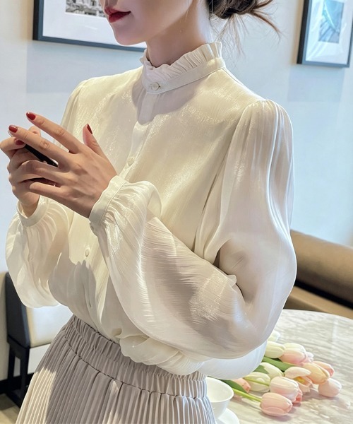 ONEP STAR(ワンピスター)の「スタンドフリルネック長袖ブラウス(シャツ/ブラウス・レディース・ベージュ・X-LARGE/LARGE/MEDIUM)」の9枚目の写真
