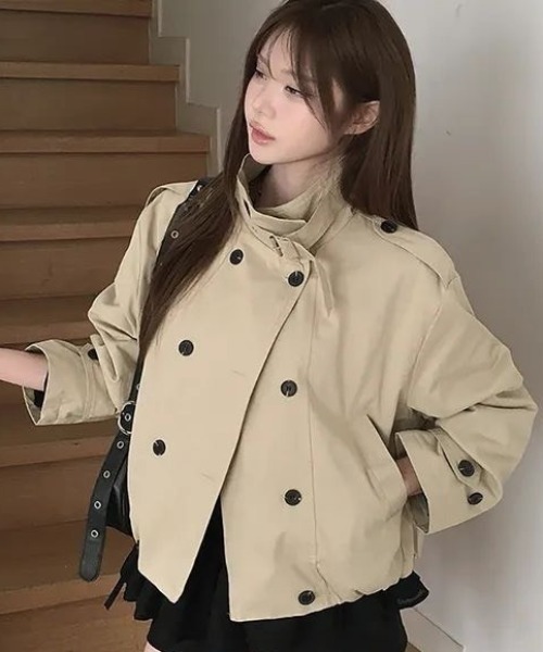 AVYL(アヴィル)の「スタンドカラー トレンチショートブルゾン(ブルゾン・レディース・ブラック/ベージュ・M)」の8枚目の写真