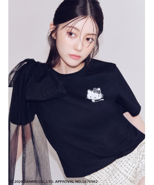 FRAY I.D(フレイアイディー)の「【ハローキティ】2wayチュールリボンTシャツ(Tシャツ/カットソー・レディース・ホワイト/ブラック/グレー・F)」の2枚目の写真