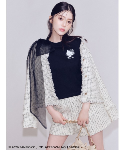 FRAY I.D(フレイアイディー)の「【ハローキティ】2wayチュールリボンTシャツ(Tシャツ/カットソー・レディース・ホワイト/ブラック/グレー・F)」の5枚目の写真