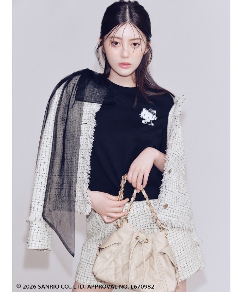 FRAY I.D(フレイアイディー)の「【ハローキティ】2wayチュールリボンTシャツ(Tシャツ/カットソー・レディース・ホワイト/ブラック/グレー・F)」の6枚目の写真