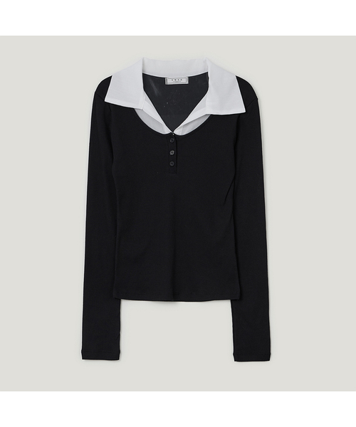 TWEE(トゥウィー)の「ケラー 配色襟 リブ長袖Tシャツ(Tシャツ/カットソー・レディース・ブラック/オリーブ/ライトブラウン・FREE)」の2枚目の写真