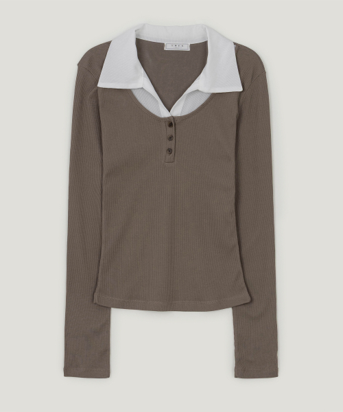 TWEE(トゥウィー)の「ケラー 配色襟 リブ長袖Tシャツ(Tシャツ/カットソー・レディース・ブラック/オリーブ/ライトブラウン・FREE)」の8枚目の写真