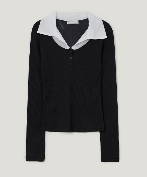TWEE(トゥウィー)の「ケラー 配色襟 リブ長袖Tシャツ(Tシャツ/カットソー・レディース・ブラック/オリーブ/ライトブラウン・FREE)」の9枚目の写真
