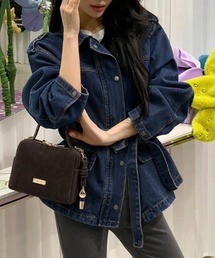 ウエストリボンデニムジャケット ウエストマーク デニムジャケット ウエストリボン デニム ジャケット 紐ベルト アウター ライトアウター きれいめ カジュアル 春 秋
