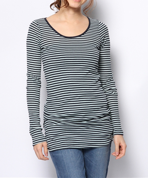 RNA-N（アールエヌエーエヌ）の「L7310 リブロング丈ボーダーロンT（Tシャツ/カットソー・レディース・プラム/ブラック×カーキ/イエロー/グリーン/その他1/ホワイト×グリーン/ピンク系その他/イエロー系その他/パープル系その他/チャコールグレー×ブラック/レッド系その他/グリーン系その他/ブルー系その他/エンジ/ブラック/ピンク/カーキ/グレー/パープル/ライトブルー/その他2/ホワイト×ネイビー・MEDIUM）」の11枚目の写真