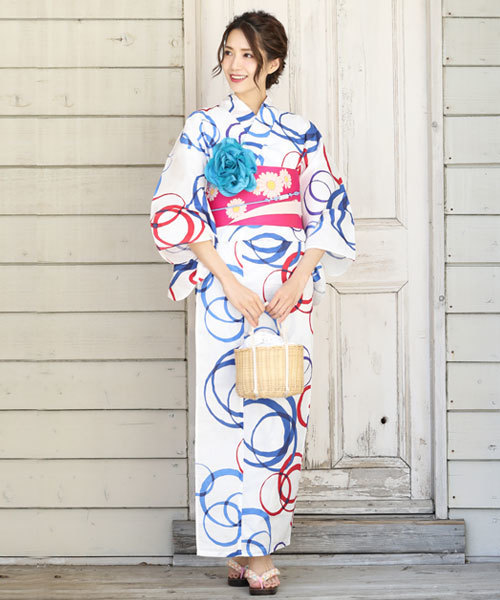 C R E A M クリーム の 2019京都浴衣セット 水玉 ドット 白 赤 青 白地 浴衣 帯 平帯 下駄 その他 8点セット 浴衣 Wear