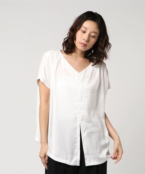 INTERPLANET(インタープラネット)の「異素材3WAYトップス(Tシャツ/カットソー・レディース・ブラック/オフホワイト/カーキ・FREE)」の2枚目の写真