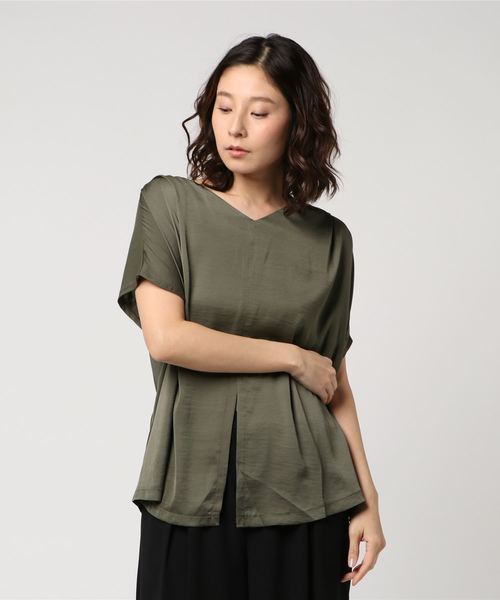 INTERPLANET(インタープラネット)の「異素材3WAYトップス(Tシャツ/カットソー・レディース・ブラック/オフホワイト/カーキ・FREE)」の1枚目の写真