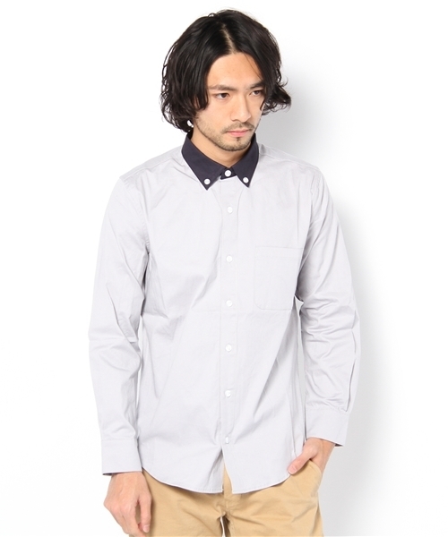 WHO'S WHO gallery(フーズフーギャラリー)の「ツイルクレリックボタンダウンシャツ(シャツ/ブラウス・メンズ・ホワイト/ベージュ/グレー/ブルー/オレンジ・MEDIUM/LARGE)」の1枚目の写真