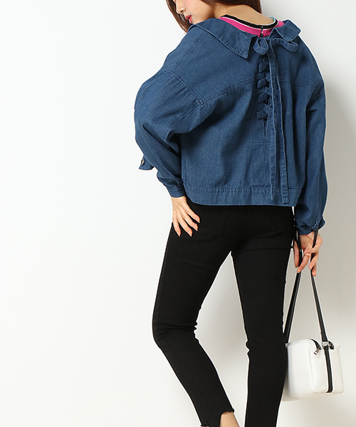 VENCEEXCHANGE(ヴァンスエクスチェンジ)の「レースアップGジャン (デニムジャケット・レディース・ブルー/ネイビー・MEDIUM)」の3枚目の写真