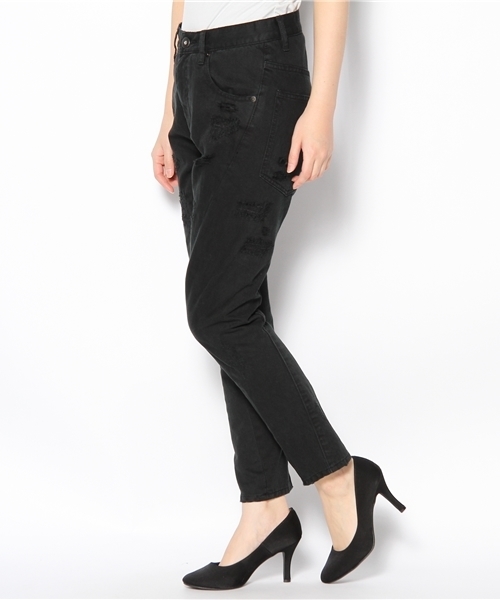 And A（アンドエー）の「製品染め加工3Dクラッシュルーズパンツ（デニムパンツ・レディース・ブラック・38）」の2枚目の写真