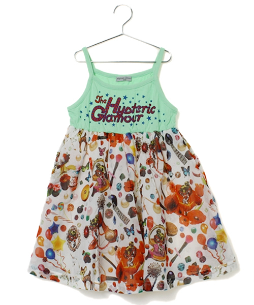 HYSTERIC MINI（ヒステリックミニ）の「bettie mini collage story 総柄 キャミソールワンピース（ワンピース・キッズ・グリーン/ピンク・100/110/120）」の2枚目の写真