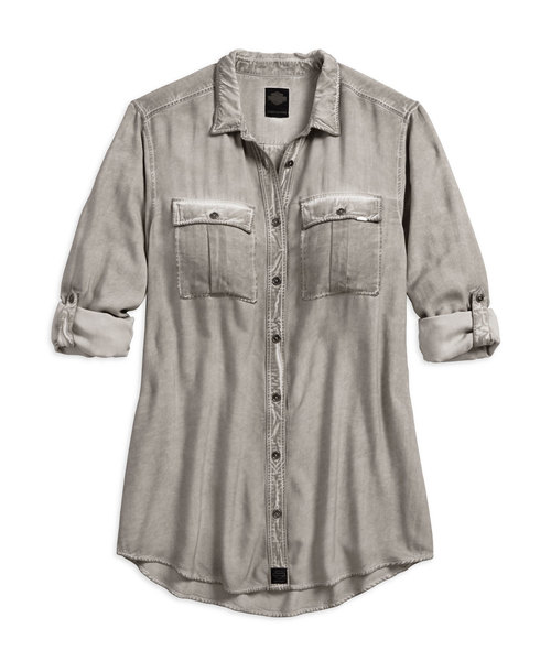 Harley Davidson ハーレーダビッドソン の ロールアップ ボタン付きリラックス シャツ シャツ ブラウス Wear