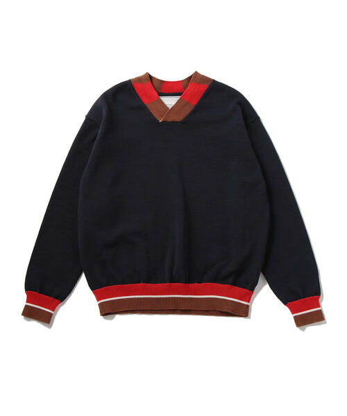 UNITED ARROWS & SONS（ユナイテッドアローズアンドサンズ）の「UNITED ARROWS & SONS（ユナイテッドアローズ＆サンズ）CRICKET SWEATER◆（ニット/セーター・メンズ・ネイビー/レッド・SMALL/MEDIUM/X-LARGE/LARGE）」の2枚目の写真