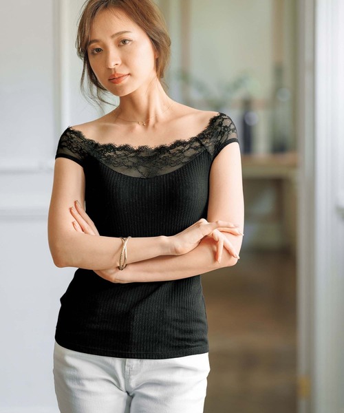 Lingerie by GeeRA（ランジェリーバイジーラ）の「カップ付オフショルリブレースインナー（その他アンダーウェア/インナー・レディース・ブラック/ピンク/オフホワイト/モカ/グレイッシュブルー・SMALL/MEDIUM/LARGE/X-LARGE）」の3枚目の写真