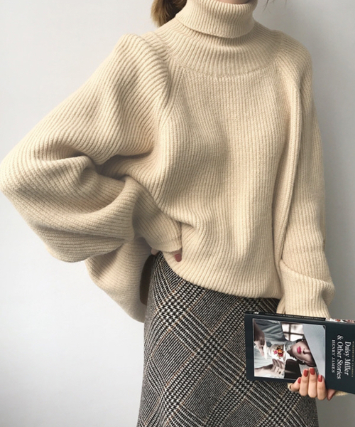 c.u.l（シーユーエル）の「【c.u.l】リブニット タートルネック ルーズシルエットセーター chw626（ニット/セーター・レディース・ベージュ/ブラウン/アイボリー/ブラック・FREE）」の12枚目の写真
