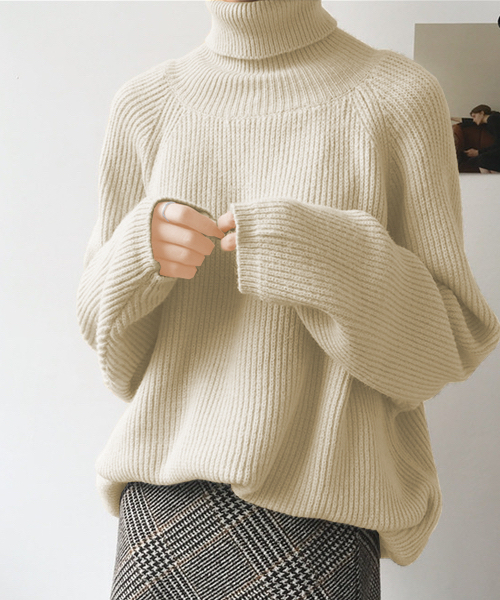 c.u.l（シーユーエル）の「【c.u.l】リブニット タートルネック ルーズシルエットセーター chw626（ニット/セーター・レディース・ベージュ/ブラウン/アイボリー/ブラック・FREE）」の13枚目の写真