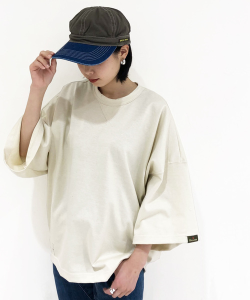 Born（ボーン）の「Born Round Hem Wide T-shirts/ボーン ラウンド ワイド Tシャツ（Tシャツ/カットソー・レディース・ベージュ/サックスブルー/杢グレー/マスタード・FREE）」の3枚目の写真