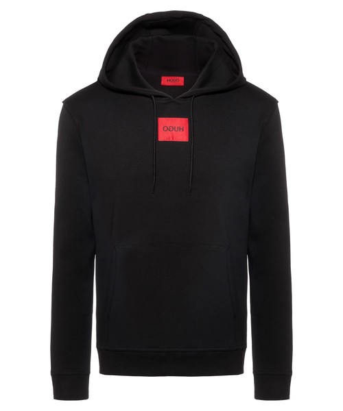 HUGO(ヒューゴ)の「レギュラーフィット インターロックコットン フーデッド セーター(パーカー)」|ブラック