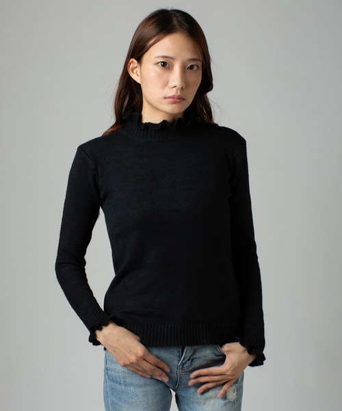 WYTHE(ワイス)の「フリルネックニットトップス(ニット/セーター)」|ブラック