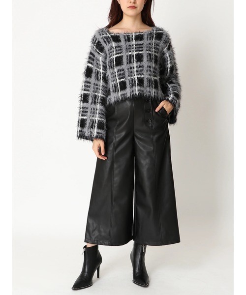 EGOIST（エゴイスト）の「シャギーチェックニットＴＯＰ（ニット/セーター・レディース・ブラック/ブラウン/ボルドー・FREE）」の6枚目の写真