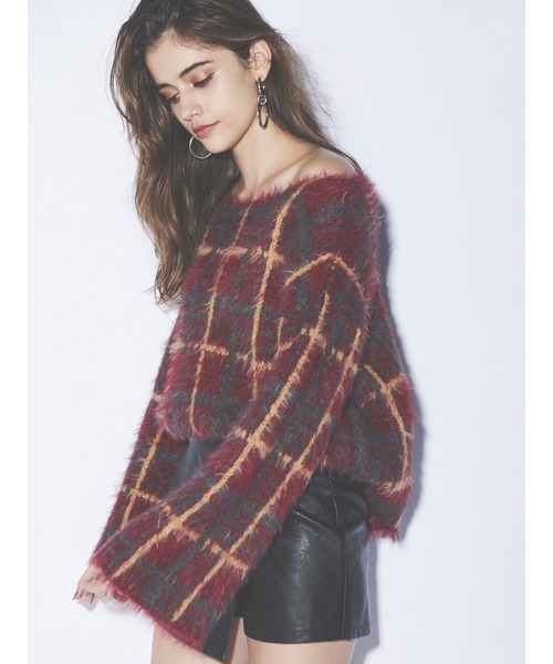 EGOIST（エゴイスト）の「シャギーチェックニットＴＯＰ（ニット/セーター・レディース・ブラック/ブラウン/ボルドー・FREE）」の13枚目の写真