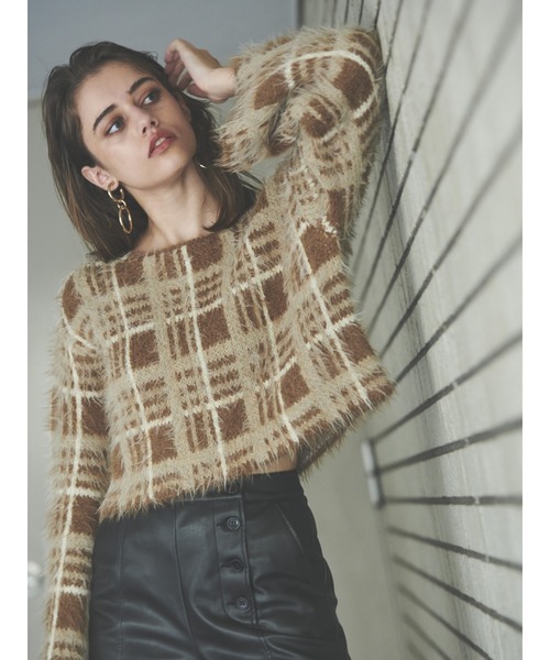 EGOIST（エゴイスト）の「シャギーチェックニットＴＯＰ（ニット/セーター・レディース・ブラック/ブラウン/ボルドー・FREE）」の20枚目の写真