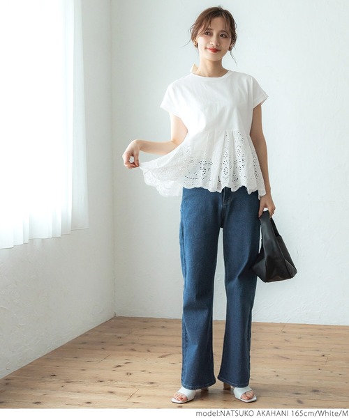 coca（coca）（コカ）の「カットワーク切り替えTシャツ（Tシャツ/カットソー・レディース・ホワイト/ブラック・M/L）」の3枚目の写真