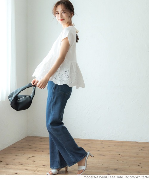 coca（coca）（コカ）の「カットワーク切り替えTシャツ（Tシャツ/カットソー・レディース・ホワイト/ブラック・M/L）」の4枚目の写真