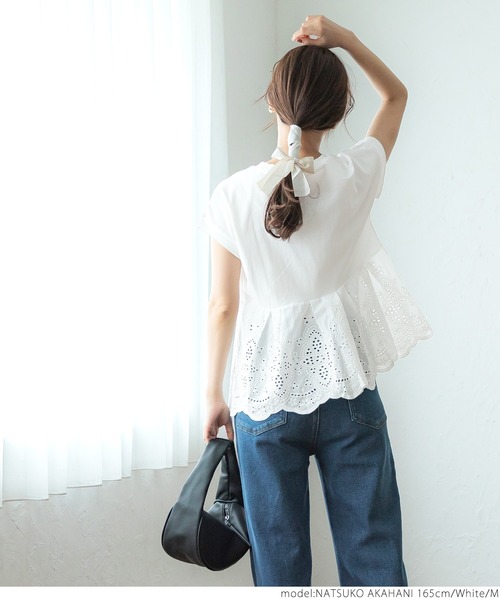 coca（coca）（コカ）の「カットワーク切り替えTシャツ（Tシャツ/カットソー・レディース・ホワイト/ブラック・M/L）」の5枚目の写真