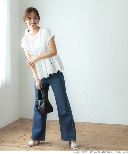 coca（coca）（コカ）の「カットワーク切り替えTシャツ（Tシャツ/カットソー・レディース・ホワイト/ブラック・M/L）」の6枚目の写真