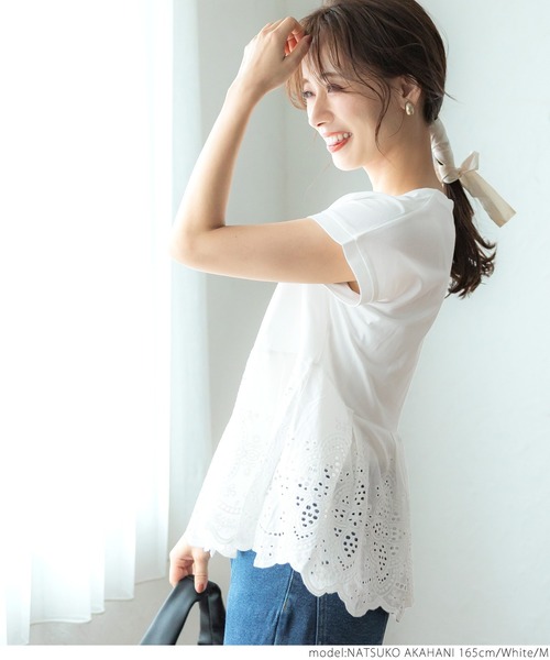 coca（coca）（コカ）の「カットワーク切り替えTシャツ（Tシャツ/カットソー・レディース・ホワイト/ブラック・M/L）」の7枚目の写真