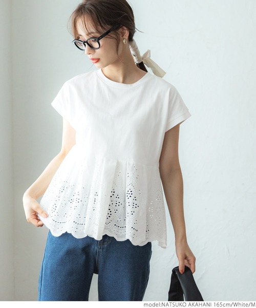 coca（coca）（コカ）の「カットワーク切り替えTシャツ（Tシャツ/カットソー・レディース・ホワイト/ブラック・M/L）」の8枚目の写真