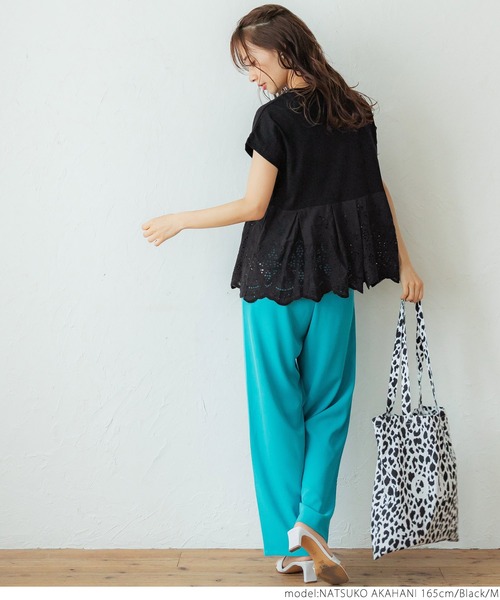 coca（coca）（コカ）の「カットワーク切り替えTシャツ（Tシャツ/カットソー・レディース・ホワイト/ブラック・M/L）」の13枚目の写真