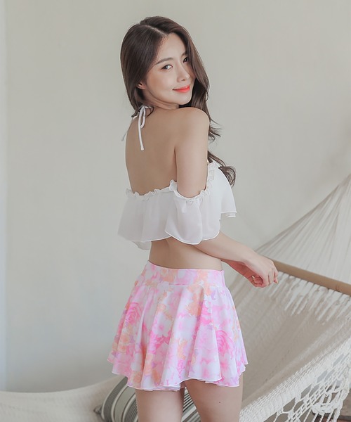 boohoo◆ミドル丈◆リーフプリント◆スイムウェア[送料込] フラワープリントプチスリーブフィットネス水着(233103)｜ヨガ