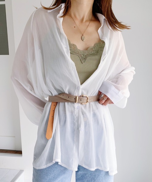 CLEA（クレア）の「ドルマンスリーブシアーシャツ（シャツ/ブラウス・レディース・アイボリー/ブラウン/ホワイト/ベージュ・FREE）」の2枚目の写真