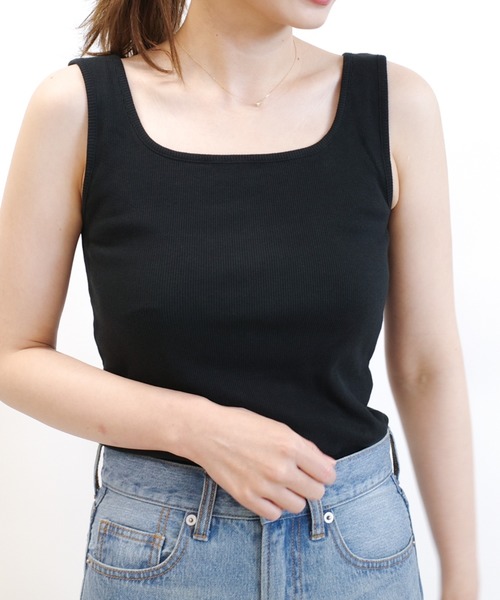 DouDou（ドゥドゥ）の「スクエアタンク（タンクトップ・レディース・オフホワイト/ブラック/ブラウン/グレー・FREE）」の3枚目の写真