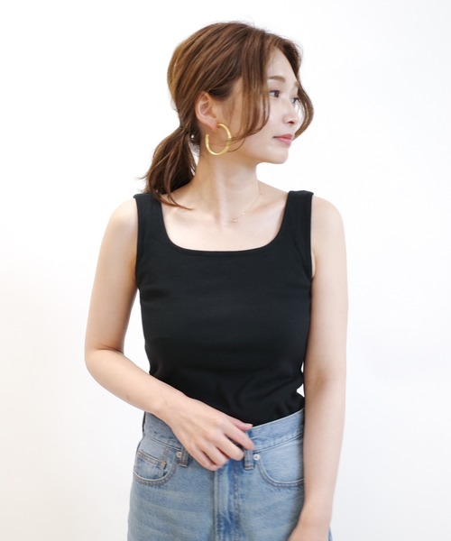 DouDou（ドゥドゥ）の「スクエアタンク（タンクトップ・レディース・オフホワイト/ブラック/ブラウン/グレー・FREE）」の9枚目の写真