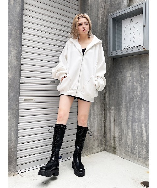 ENVYM（アンビー）の「ラインルーズＰＫ（パーカー・レディース・グレー/ホワイト/ブラック・FREE）」の9枚目の写真