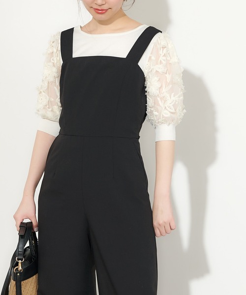 natural couture(ナチュラルクチュール)の「3Dレース袖華やか2WAYトップス(ニット/セーター・レディース・ピンクベージュ/ブラック/ベージュ/オフホワイト・FREE)」の2枚目の写真
