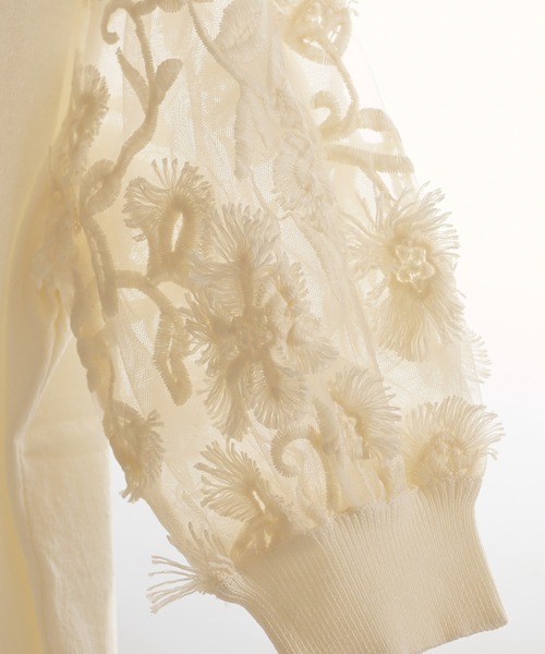 natural couture(ナチュラルクチュール)の「3Dレース袖華やか2WAYトップス(ニット/セーター・レディース・ピンクベージュ/ブラック/ベージュ/オフホワイト・FREE)」の5枚目の写真