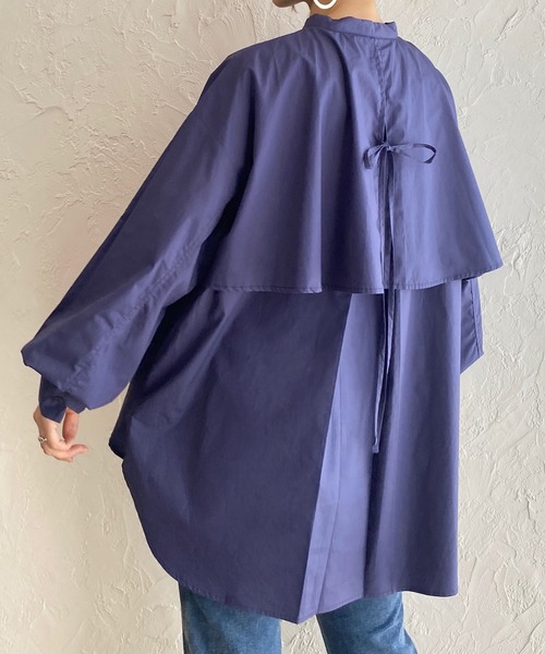 She's Closet（シーズクローゼット）の「バンドカラーボリュームスリーブバックリボン長袖ブロードケープシャツ（シャツ/ブラウス・レディース・ホワイト/ブラック/ベージュ/ブルー/ナチュラル/グリーン/ピンク/ネイビー/ベージュ系その他/ピンク系その他・FREE）」の7枚目の写真