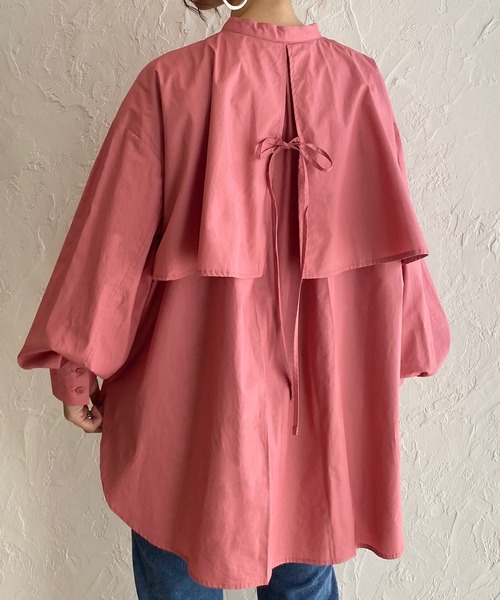 She's Closet（シーズクローゼット）の「バンドカラーボリュームスリーブバックリボン長袖ブロードケープシャツ（シャツ/ブラウス・レディース・ホワイト/ブラック/ベージュ/ブルー/ナチュラル/グリーン/ピンク/ネイビー/ベージュ系その他/ピンク系その他・FREE）」の10枚目の写真