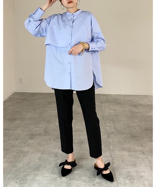 She's Closet（シーズクローゼット）の「バンドカラーボリュームスリーブバックリボン長袖ブロードケープシャツ（シャツ/ブラウス・レディース・ホワイト/ブラック/ベージュ/ブルー/ナチュラル/グリーン/ピンク/ネイビー/ベージュ系その他/ピンク系その他・FREE）」の11枚目の写真