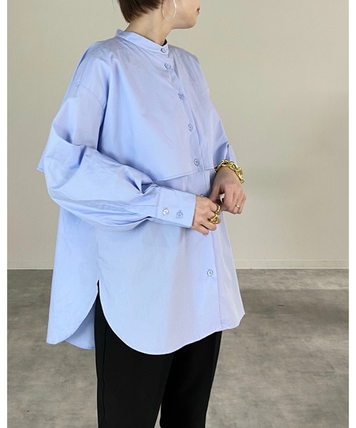 She's Closet（シーズクローゼット）の「バンドカラーボリュームスリーブバックリボン長袖ブロードケープシャツ（シャツ/ブラウス・レディース・ホワイト/ブラック/ベージュ/ブルー/ナチュラル/グリーン/ピンク/ネイビー/ベージュ系その他/ピンク系その他・FREE）」の12枚目の写真