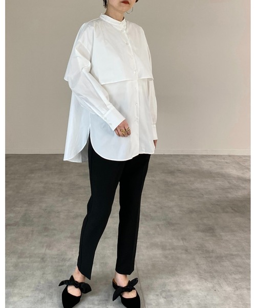 She's Closet（シーズクローゼット）の「バンドカラーボリュームスリーブバックリボン長袖ブロードケープシャツ（シャツ/ブラウス・レディース・ホワイト/ブラック/ベージュ/ブルー/ナチュラル/グリーン/ピンク/ネイビー/ベージュ系その他/ピンク系その他・FREE）」の14枚目の写真