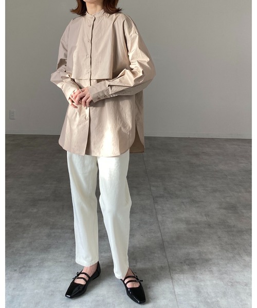 She's Closet（シーズクローゼット）の「バンドカラーボリュームスリーブバックリボン長袖ブロードケープシャツ（シャツ/ブラウス・レディース・ホワイト/ブラック/ベージュ/ブルー/ナチュラル/グリーン/ピンク/ネイビー/ベージュ系その他/ピンク系その他・FREE）」の18枚目の写真