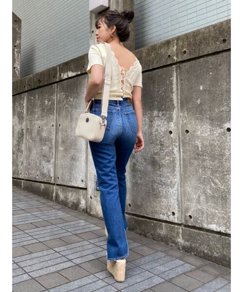 EVRIS（エヴリス）の「レーストリミングリブTOPS（Tシャツ/カットソー・レディース・ブラック/ホワイト/ピンク/ミント・FREE）」の13枚目の写真