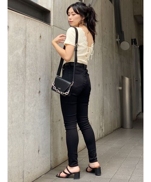 EVRIS（エヴリス）の「レーストリミングリブTOPS（Tシャツ/カットソー・レディース・ブラック/ホワイト/ピンク/ミント・FREE）」の10枚目の写真